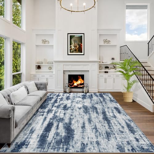 6x9 Area Rugs Washable Rug: Large Modern Abstract Living Room Rug Soft Anti-Skid Thin Carpet Indoor Floor Non-Shedding Carpets for Bedroom Dining Room Farmhouse Nursery Home Office Blue Grey