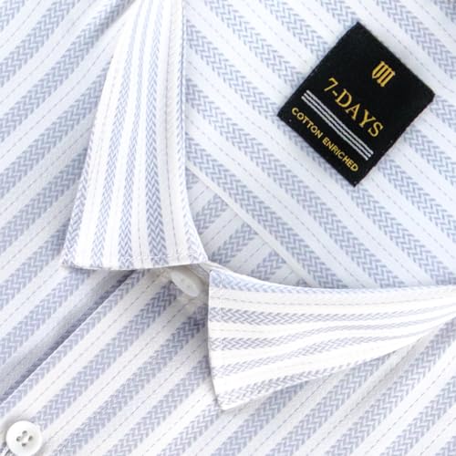 Image of 7-DAYS Men's Premium Striped Formal Shirt - Cotton Rich, Regular Fit, Full Sleeve, with Pocket, Wrinkle Resistant - Stylish Office & Everyday Wear.