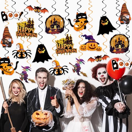 Image of 40Pcs Halloween Hanging Swirl Decorations, Scary Ghost Pumpkin Witches Ceiling Hanging Swirls Streamers Boo Hanging Decorations for Halloween Party Decorations Supplies