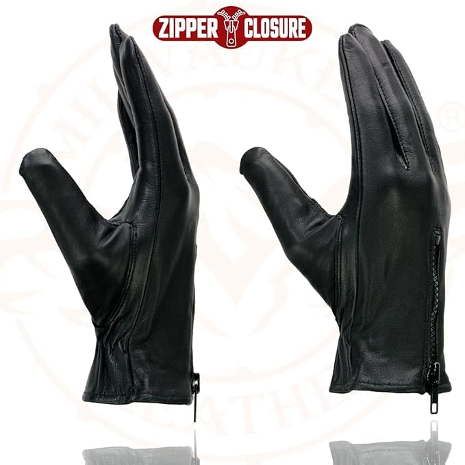 Image of Milwaukee Leather SH226D Men's Black Unlined Leather Gloves, Cowhide Leather Lightweight Unlined Zippered Wrist Closure (3X-Large)