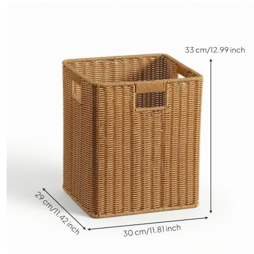 Cesta mimbre rectangular de 29x30x33cm ideal para organizar el salon 3