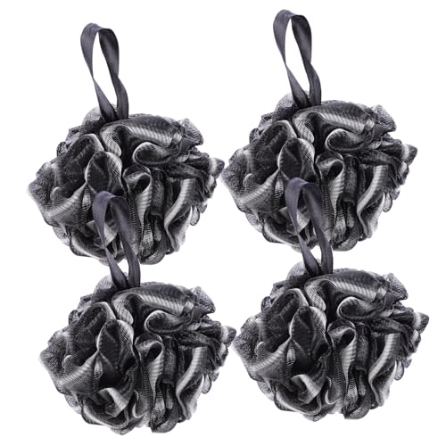 GALPADA 4pcs Black Shower Balls for Exfoliating Cleansing Soft Pe Bath Loofahs Deep Cleaning Mesh Puff for Body Scrubbing Bathroom Accessories for Spa Experience