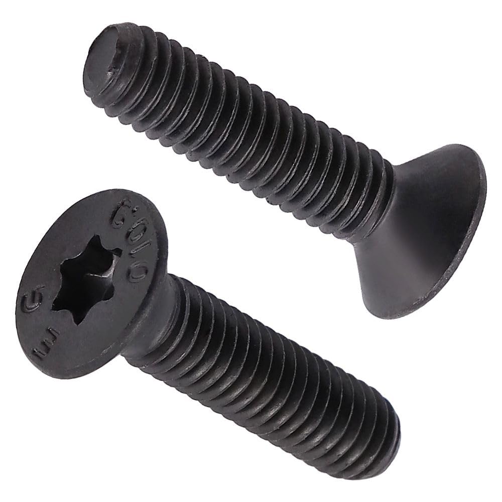M5-0.8 x 8mm (80 pcs) Flat Torx Drive Machine Screws, 10.9 Grade Alloy Steel, Torx Drive T25, Full Thread, Countersunk Head, Black Oxide Finish