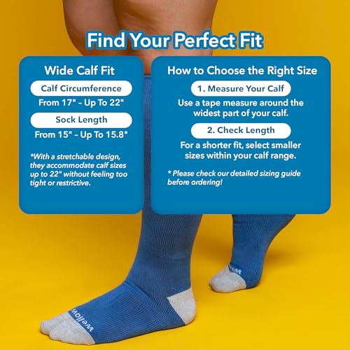 Image of Wellow Wide Calf Grip Compression Socks for Men & Women, Non-Slip Socks, 18-25 mmHg Made with Viscose from Bamboo, Nurses & Pregnancy Support, Relieves Swelling, Knee High, LR, Cobalt