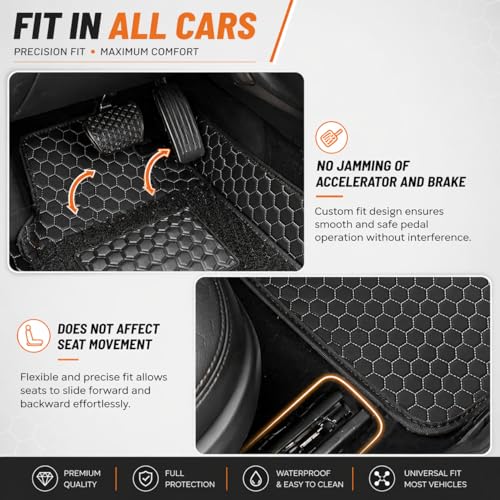 Image of Premium Universal 7D Car Floor Mat Compatible with Renault Kiger 2021-2026 | Waterproof | Anti-Slip | Luxury Premium Leather Car Mat | Full Coverage | All Weather | Car Foot Mats - (Black Silver)