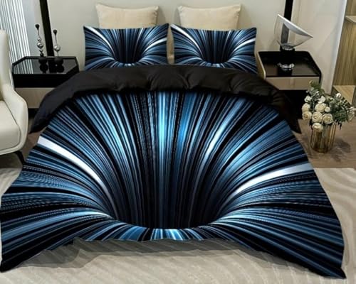 NTBED 3D Abstract Geometric Comforter Set Line Printed polyester Bedding Sets for Kids Teens Boys,Blue Full