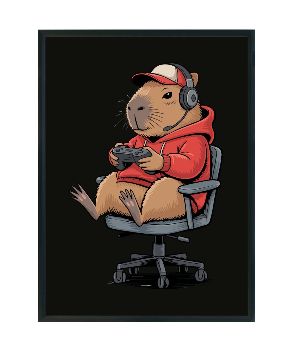 Hippowarehouse Gamer capybara Printed Poster A3 Wall Art Design Classroom Room Gym Office Décor