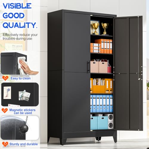 Image of GAIOUS 79 inch Tall Metal Pantry Storage Cabinet with Lock, File Cabinet Black