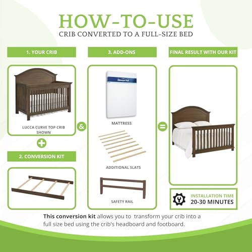 Image of Full-Size Conversion Kit Bed Rails for Dolce Babi Convertible Cribs - Solid Wood Rail - Toddler and Adult Rail for Full-Size Beds - Essential Nursery & Baby Furniture (Weathered Brown)