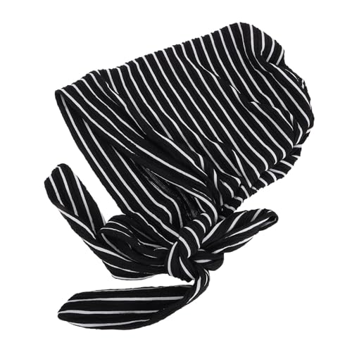 TOVINANNA Turbante Largo para Mujer Oncólogica, Pañuelo de Cabeza Negro de Poliéster Diseño a Rayas y Ajuste para Uso Versátil
