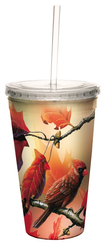 Cecilia Blaylock Seasons Change Double-Walled Cool Cup with Reusable Straw, 16-Ounce