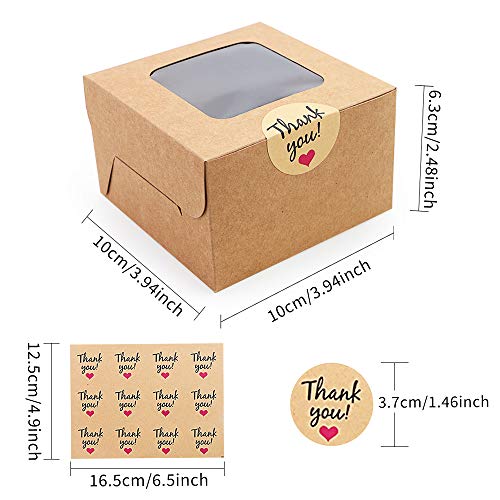 Wykoo 50 Pack 4 X 4 X 2.5 Inches Small Cookie Boxes With Window Brown Bakery Boxes Cake Boxes Kraft Pastry Boxes For Mini Cookies, Cupcakes, Dessert, Single Donut, Stickers Included #TOP1