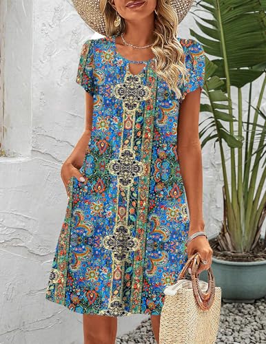 Image of Zeagoo Women's Casual A-Line Dresses with Pockets Summer Floral Tshirt Dress Short Sleeve Mini Dress Flowy Sundresses