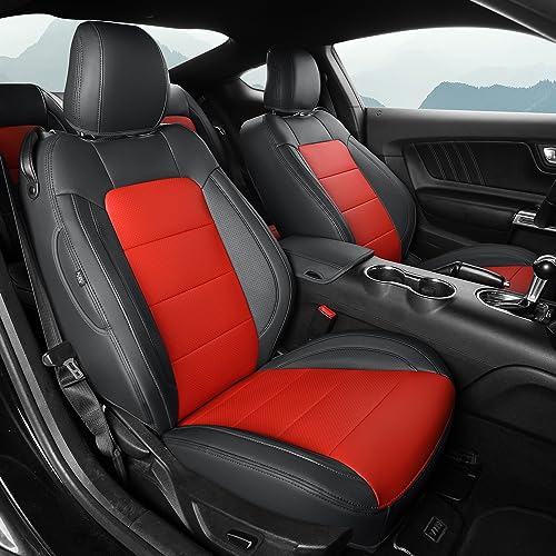 Image of GIANT PANDA Customized Full Set Car Seat Covers Fit Ford Mustang Coupe Hardtop 2015 2016 2017 2018 2019 2020 2021 2022 2023 2024 2025 2026- (Black+Red)
