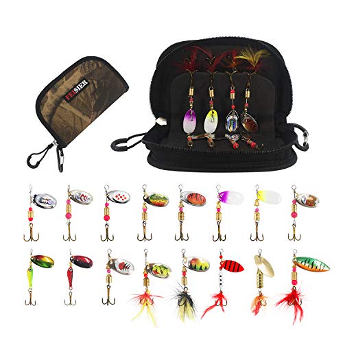 Fishing Lures,16PCS Spinner Baits Lures,Fishing Gifts for Men, Bass Fishing Baits for Freshwater Saltwater,Portable Tackle Bag Included
