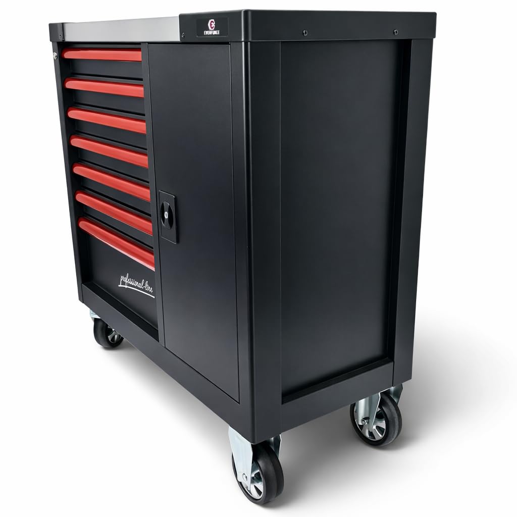 DeTec. Chariot à outils XXL rempli d'outils | 7 tiroirs équipés | Servante d'atelier automobile aspect carbone | Boîte à outils de voiture équipée d'outils professionnels