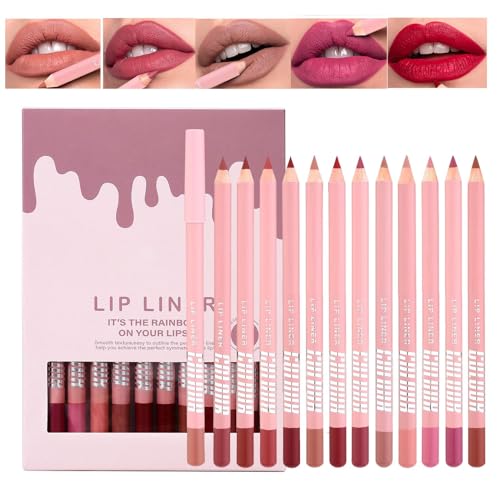 Gihioue Delineador de labios rojo, 12 colores, maquillaje cremoso natural de larga duración para la cara - Delineador de labios - Para el hogar, viajes, noche, fiesta, boda, invierno, otoño, primavera