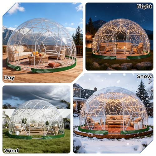Yorkgargen 3.6 x 2.2m Gewächshaus Gartenkuppel Igloo,Gartenkuppel TPU Blasenzelt für 4-8 per,Gartenblasenzelt mit 2 Lichterketten, Durchsichtiges Kuppelzelt für Hinterhof,Party,Weihnachten,Hochzeiten