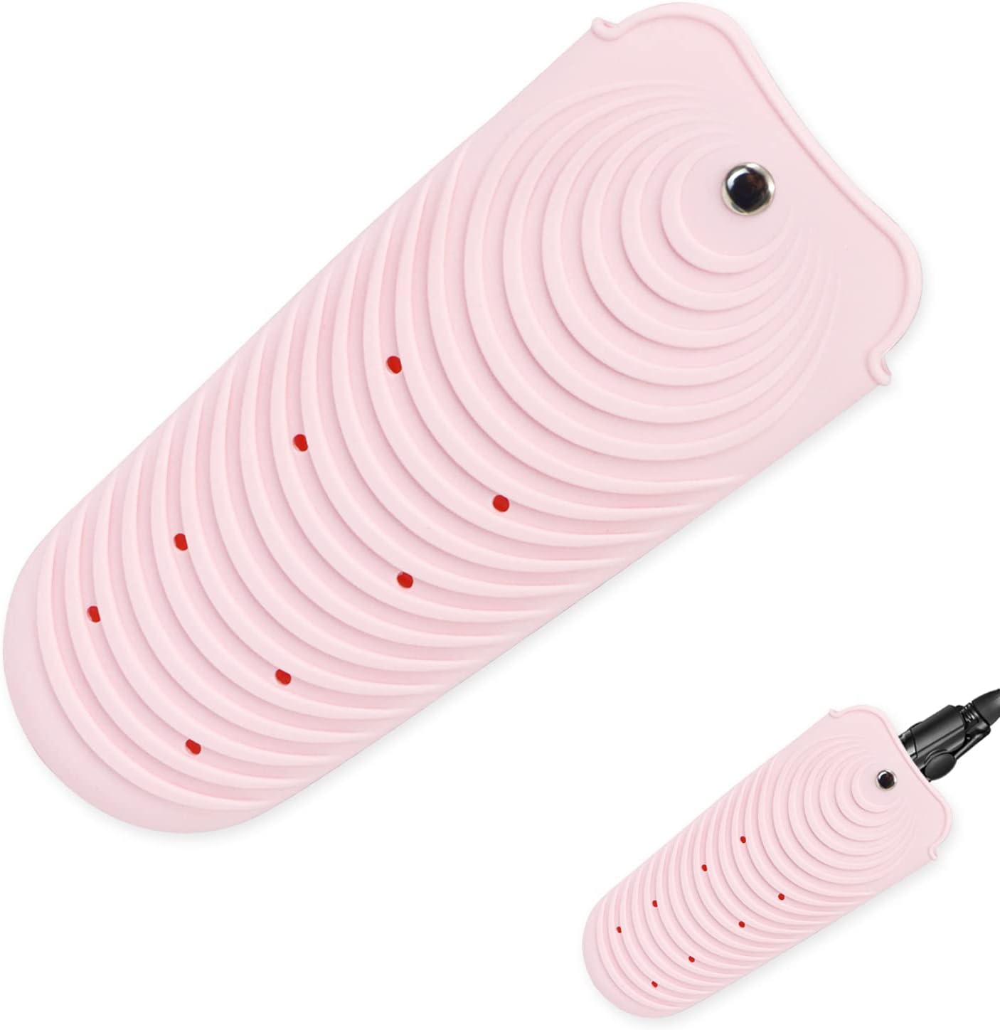 Heat Insulating Silicone Mat Pouch for Hair Straightener, Anti-Slip Travel Pad Cover for Curling & Flat Iron, Portable Styling Heat Mat Holder for Curler Wand and Hot Waver (Pink)