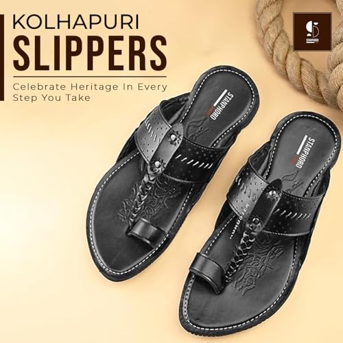 Image of STANPHORD Men Kolhapuri Chappals | Ethnic Thong Slippers Faux Leather | Cushioned Footbed | Festive Wedding Casual Daily Wear (TPMN 30006)