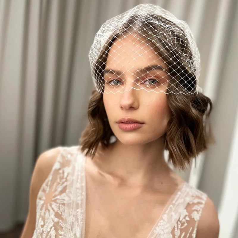 Velo de Jaula de pájaros Dorado para Sombrero de Boda Diadema para Fiesta Nupcial Malla para el Pelo Velo de Jaula para pájaros Blanco joyería para la Cara