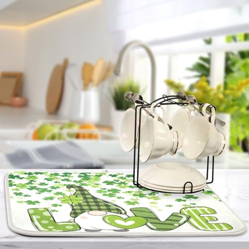 St-Patricks-Day-Gnomes-Dish-Drying-Mat-for-Kitchen-Counter-Shamrock-Clovers-Microfiber-Drying-Mats-Absorbent-Reversible-Dish-Pad-Draining-Mats-for-Countertop-Coffee-Mats-Medium-16×18-inch-Gift St Patricks Day Gnomes Dish Drying Mat for Kitchen Counter Shamrock Clovers Microfiber Drying Mats Absorbent Reversible Dish Pad Draining Mats for Countertop Coffee Mats Medium 16×18 inch Gift