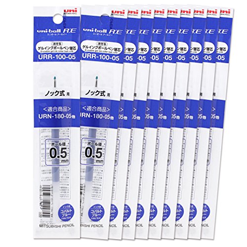 Uni-Ball RE 0,5 Bleu cobalt : Lot de 10 recharges Mitsubishi Pencil URR10005.33