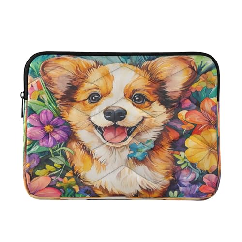 Funda para laptop 13-14 pulgadas Corgi Flowers Colorida