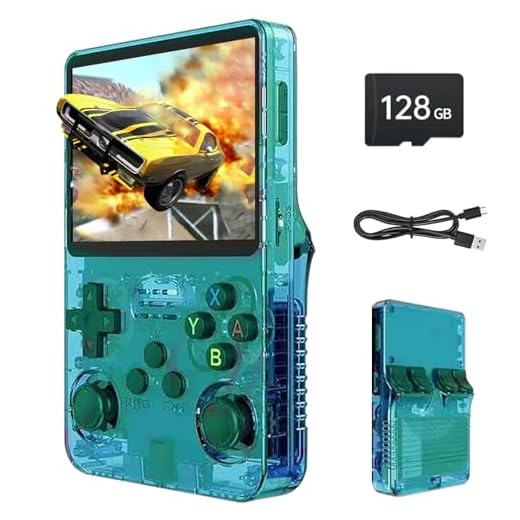 Febotak R36S Retro-Handheld-Spielkonsole, 3,5-Zoll-IPS-Bildschirm, 128 GB Speicher, über 40.000 Spiele, basierend auf LINXU Open Source ARKOS, 3500-mAh-Akku (Transparentgrün)