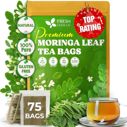 Image of FreshDrinkUS, Premium 75 Moringa Tea Bags, 100% Natural & Pure, Herbal Tea, Made with Natural Materials-Corn Fiber Tea Bags, Sugar /Gluten Free. Rich in Antioxidants and Vitamins.