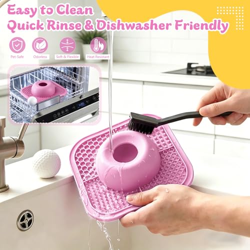 Image of Slow Feeder Dog Bowls & Lick Mat for Liquid and Thick Treat, Anti-Slip Dog Lick Bowl with Interactive Rolling Ball, 5 /6 Cup Pup Licking Toy for Large Medium Small Dogs and Cats-Large Pink