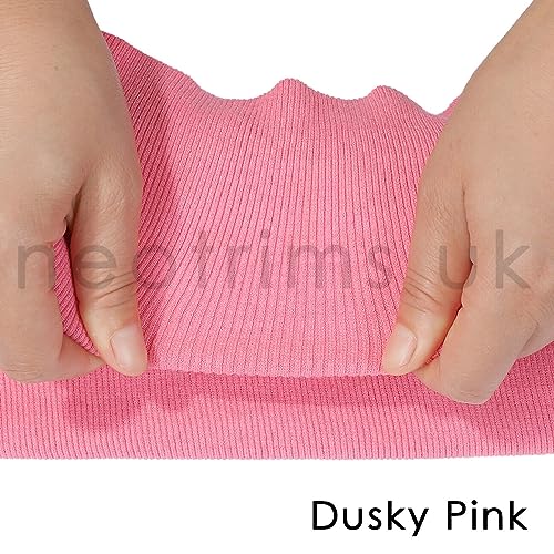 Knit Rib Elastane Waistbands Ribbing Strip, Neotrims Stretch 2 x 2 Fabric Material, Great Recovery Resilient. Use Garment Cuffs, Collars, Welt Edge. 100cms x 20cms Panel. Dusky Pink, 2 Strips2