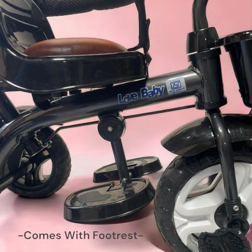Image of kidsROAR Stroller Tricycle for Kids for 1 Year+ | 2 Year+ Baby Cycle with Leather Seat | Light Music | Push Handle | 4 in 1 Baby Cycle for 1 Year Kids (5003 Black)