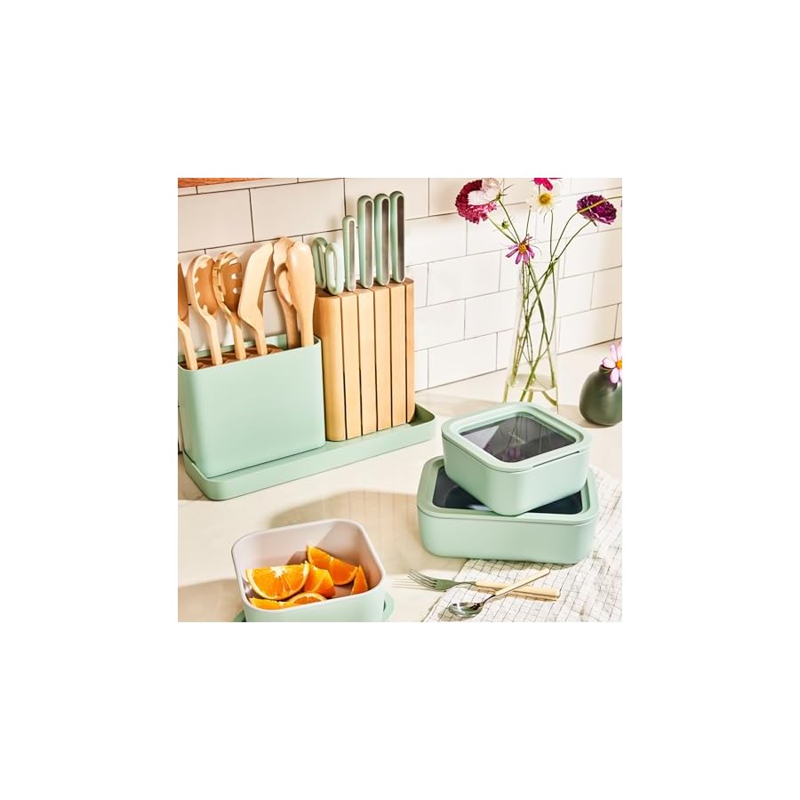 Caraway-14-Piece-Kitchen-Prep-Set-Kitchen-Knife-Set-Wooden-Utensil-Set-Made-With-Premium-German-Steel-Blades-FSC-Certified-Birch-Wood-Non-Toxic-Materials-Includes-Organizer-Mist Caraway 14-Piece Kitchen Prep Set - Kitchen Knife Set & Wooden Utensil Set - Made With Premium German Steel Blades & FSC-Certified Birch Wood - Non-Toxic Materials - Includes Organizer - Mist