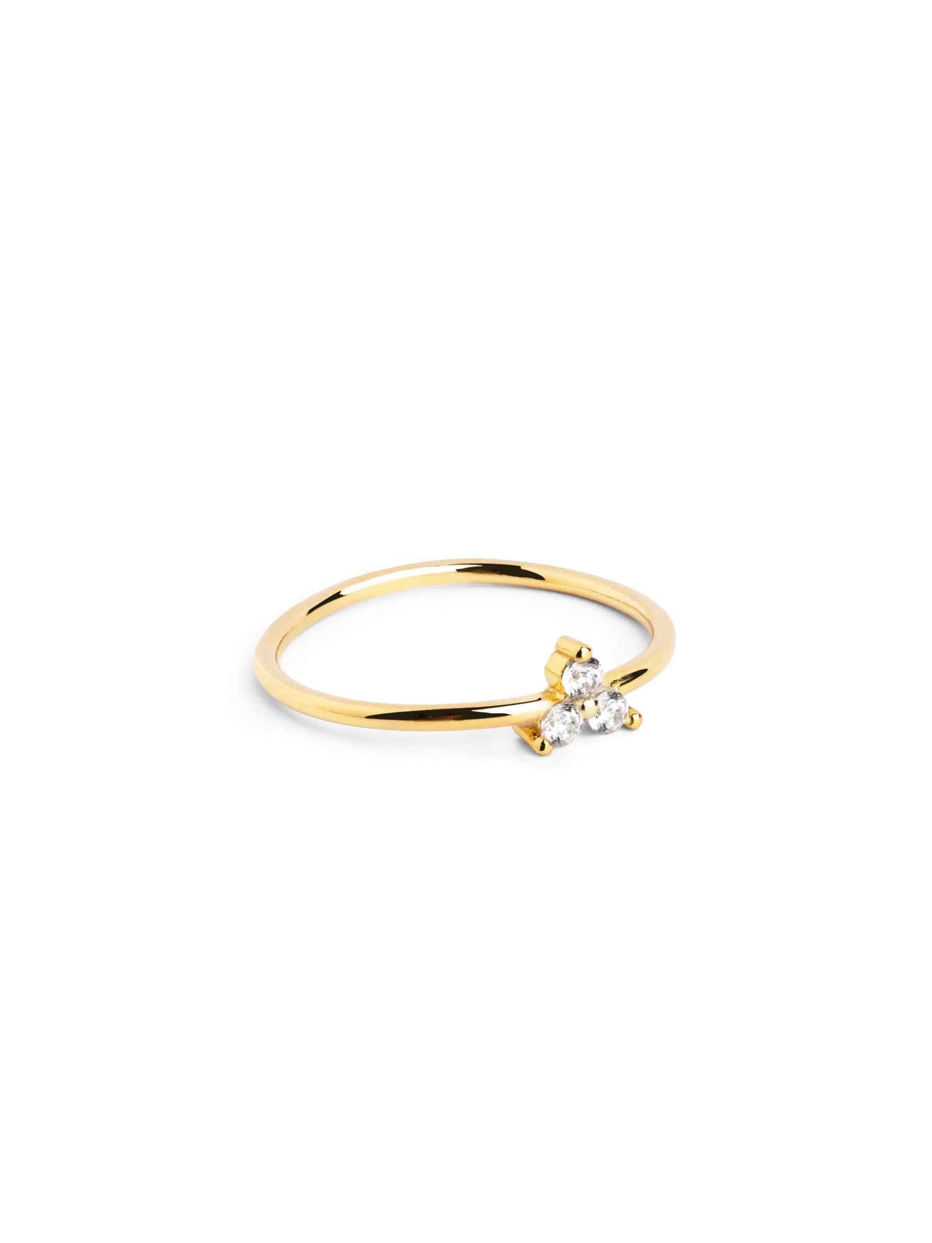 SINGULARUAnillo Trebol - Anillo de Plata de Ley 925 con Acabado Baño de Oro de 18 Kt. y Circonitas - Joyas para Mujer - Varios Acabados y Tallas