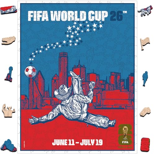Image of FIFA World Cup 2026 City Puzzle Dallas City Poster - Wooden Puzzle for Adult, 200 Pieces Irregular Shape Puzzle, 5MM Thick, Creative Collectible Gift for Fans, Officially Licensed Product, 9.3x11.8''
