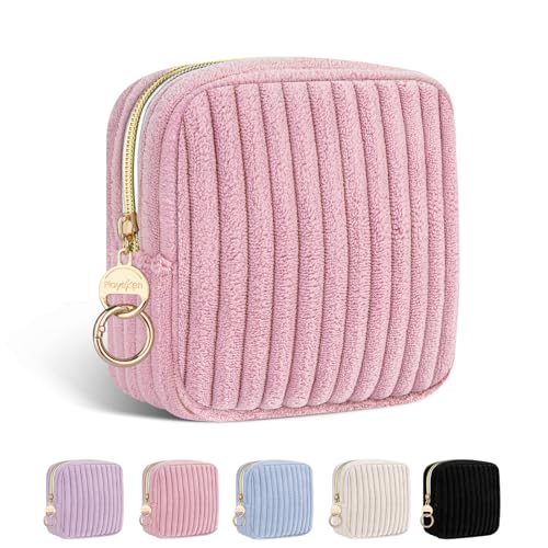 Image of Period Bag for Teen Girls, Corduroy Sanitary Napkin Storage Bag, Fluffy Menstrual Pad PouchTampon Holder for Purse (Pink)