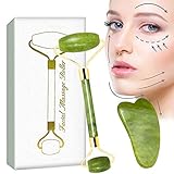 Rodillo De Jade,McNory Facial Masaje Piedra Gua Sha Jade,Masajeador Roller Tools Anti Aging Belleza Natural Dispositivo Herramienta,Para Cuello Cara Ojos Cabeza Cuerpo