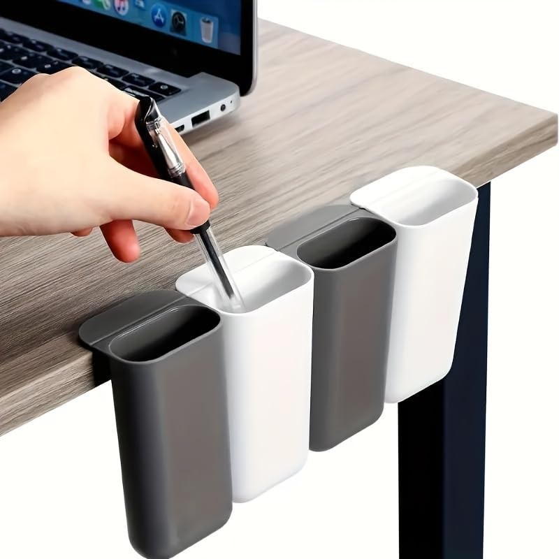 1pcs Desk Pen Holders, Clip-on Pencil Storage Containers, Adhesive Office Supplies Accessory, PP Plastic Desk Organizer Set with Strong Adhesive and Rounded Edges (Black)