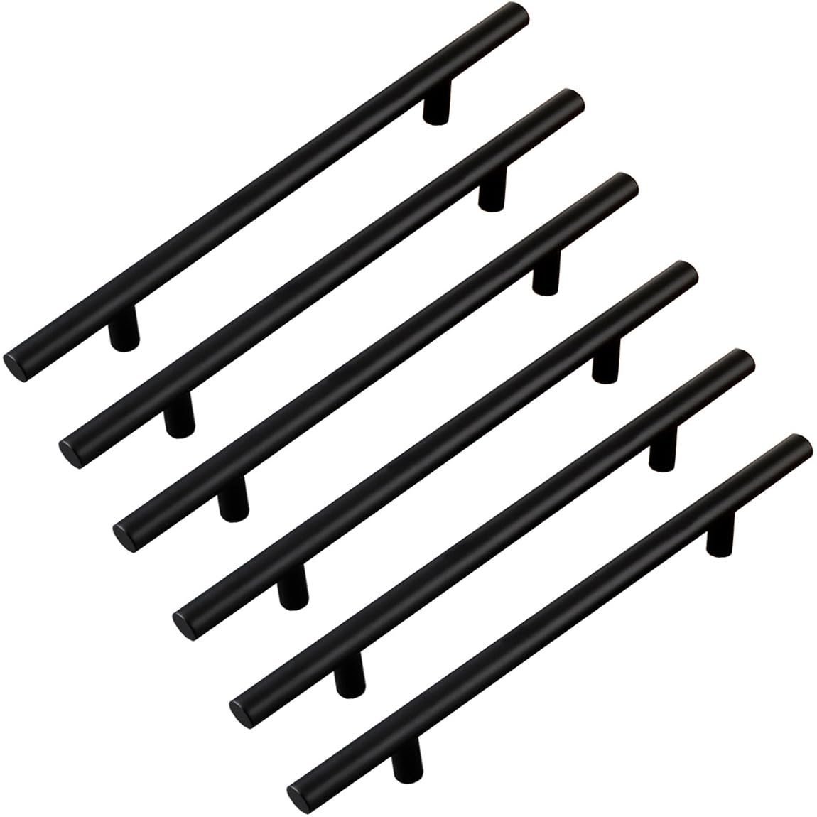 ZESLIV Pack of 6 T-bar handles, black furniture handles, door handles, hole spacing 76 mm, handles for children's room, kitchen cabinet, drawer and chest of drawers