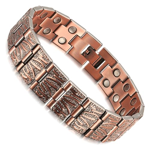RainSo 99.99% Men Double Row Pure Copper Magnetic Bracelet for Men 3500 Gauss with Gift Box Adjustable