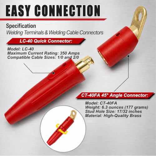 Image of 2PC CT-40FA Welding Terminal Connector, Welding Lug Connector Black & Red