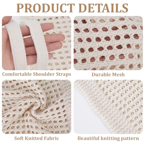 Image of GORGECRAFT Crochet Bags Women Knitted Handbags Retro Boho Beige Hollow Woven Shoulder Bags Foldable Mesh Beach Handbag for Holiday Travel Summer Vacation Work Daily Casual Outfits Accessories