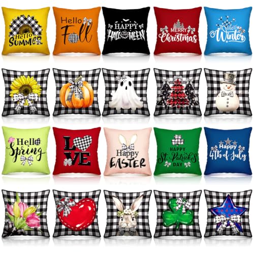 Mindsoft 20 Pcs Holiday Pillow Covers 18 x 18 Easter Pillow Cover Spring Summer 250th Anniversary Pillowcase Decorative Seasonal Cushion Case for Farmhouse Home Sofa(Festival)