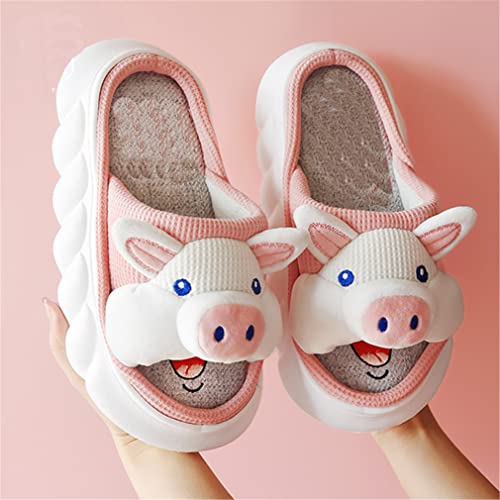 AZCHEN Women's Animal Cartoon Pig Slippers - Cute and Comfortable Linen Plush Slippers for Home2