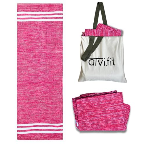 Image of Pure cotton anti-skid, machine wash yoga mat. 73inches x 24inches, 5mm thickness (5mm (Pink))