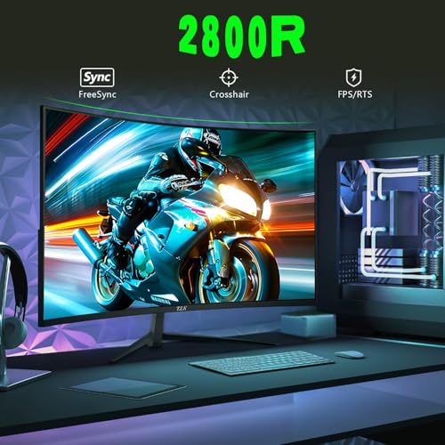 Image of ZZA 24 inch Curved Gaming Monitor - 1080p 100Hz VA, 1ms MPRT, 5ms GTG, 2800R Gentle Curve, FreeSync, Low Blue Light & Flicker-Free, 3-Side Frameless, HDMI VGA, VESA, for PC, Laptop, PS5, Mac & Home Office