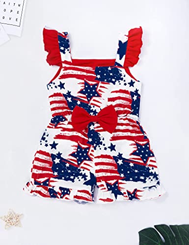 Agapeng 4Th Of July Toddler Baby Girl Clothes Ruffle Sleeve Independence Day Outfits American Flag Rompers Stars And Stripes Jumpsuit Bow-Knot Onesie With Headband 12-18 Months Fourth Of July #TOP4