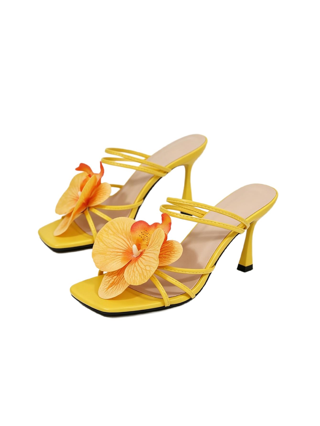 MakeMeChic Women's Flower Kitten Heels Floral Summer Beach Sandals