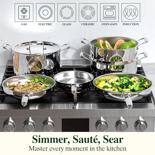 Image of Umite Chef Stainless Steel Frying Pan Set, Skillet Set 8 inch /10 inch /12 inch, Induction Compatible, Oven & Dishwasher Safe, 5 Ply Stainless Clad - Heavy Duty & Professional Cookware Set, Fast & Even Heat